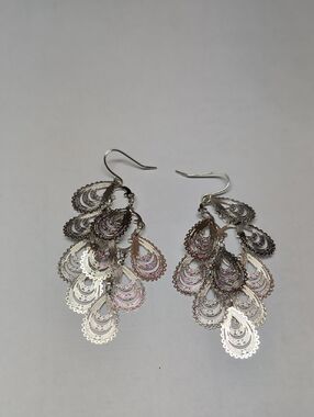 Elegant Silver Tone Teardrop Chandelier Earrings - Women Jewelry